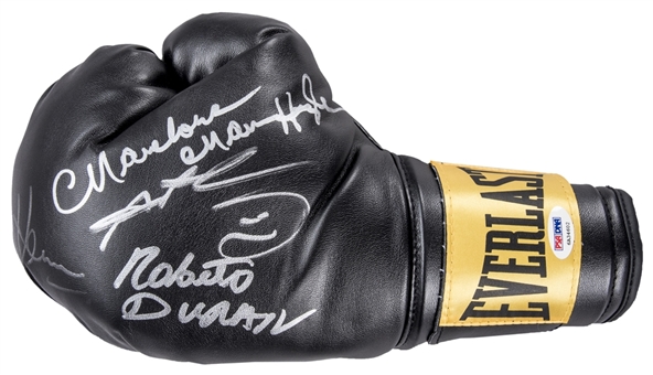 Sugar Ray Leonard/ Marvin Hagler/ Thomas Hearns and Roberto Duran Multi Signed Boxing Glove (PSA/DNA)